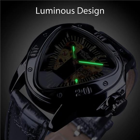 Fashion Mechanical Wrist Watch Triangle Racing Dial, Waterproof Golden, Black_1 - Picture 6 of 6